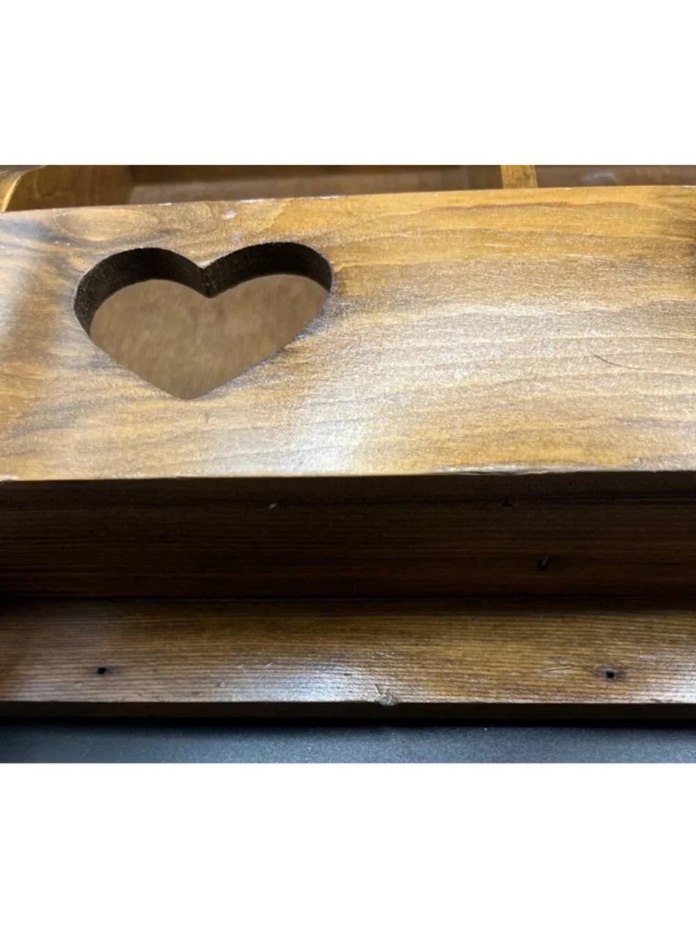 Handmade VTG Wooden Wall Shelf Heart Cutouts Compartments Key Hooks Farmhouse Ru